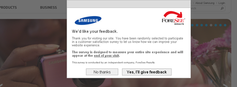 Samsung feedback assault popup